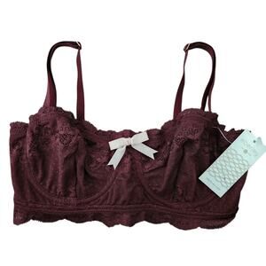 Eberjey Underwire Bandeau Lace Bra 32C ‎ Burgundy NWT